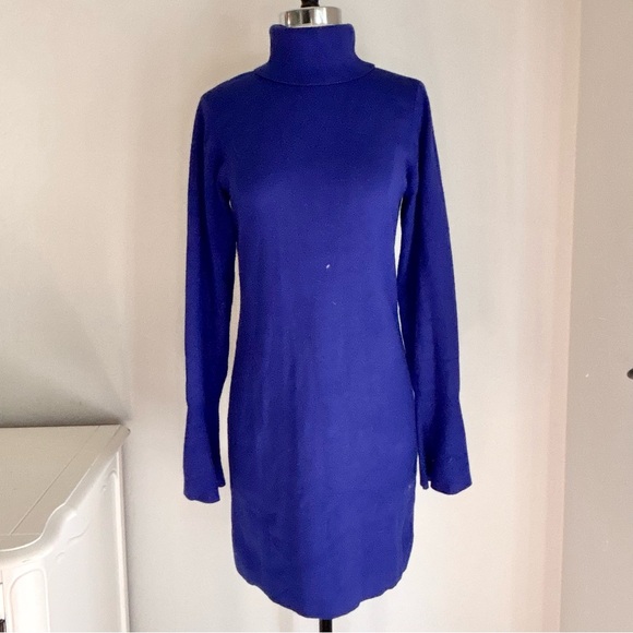 Lovers + Friends Electric Blue Ribbed Knit Turtleneck Sweater Dress, Sz XL NWT - Picture 2 of 12